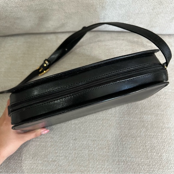 VTG Bally Structured Hex Black Leather Shoulder Bag Crossbody with Gold Hardware - Picture 11 of 16